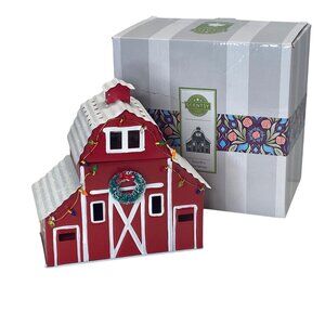 Scentsy Country Christmas Red Metal Barn Wax Warmer w Box Holiday Rustic Decor